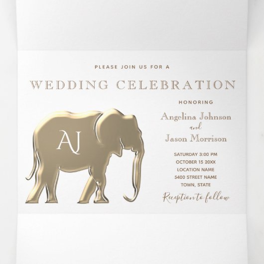 Invitation Trois Volets Mariage Monogramme Or (Intérieur au milieu)