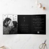 Invitation Trois Volets Mariage Monogramme photo moderne noir Code QR (Intérieur)