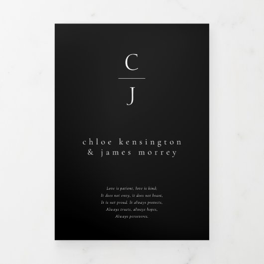 Invitation Trois Volets Mariage Monogramme photo moderne noir Code QR (Page de couverture)