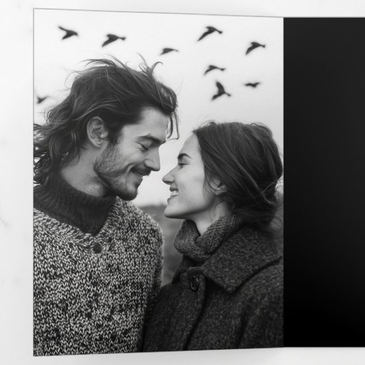 Invitation Trois Volets Mariage Monogramme photo moderne noir Code QR (Intérieur en premier)