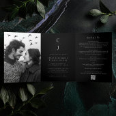 Invitation Trois Volets Mariage Monogramme photo moderne noir Code QR
