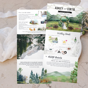 Invitation Trois Volets Mariage Montagne Forêt Rustique