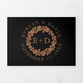 Invitation Trois Volets mariage noir de rose de parties scintillant en cui (Page de couverture)