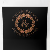 Invitation Trois Volets mariage noir de rose de parties scintillant en cui (Intérieur en premier)