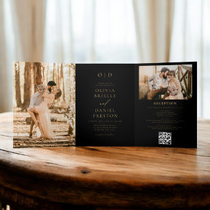 Invitation Trois Volets Mariage noir deux photos moderne