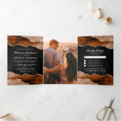 Invitation Trois Volets Mariage noir en marbre orange vif (Intérieur)