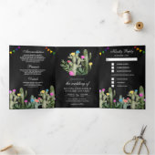 Invitation Trois Volets Mariage noir Floral Fiesta Cactus mexicain (Intérieur)