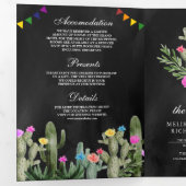 Invitation Trois Volets Mariage noir Floral Fiesta Cactus mexicain (Intérieur en premier)