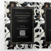 Invitation Trois Volets Mariage noir & or Floral Greige (Intérieur en premier)