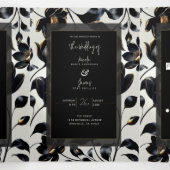 Invitation Trois Volets Mariage noir & or Floral Greige (Intérieur au milieu)