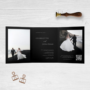Invitation Trois Volets Mariage noir photo moderne tendance