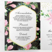 Invitation Trois Volets Mariage noir rose de printemps de Magnolia (Intérieur en premier)