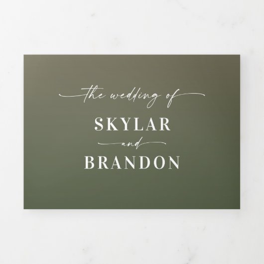 Invitation Trois Volets Mariage Ombre rose pâle et vert simple (Page de couverture)