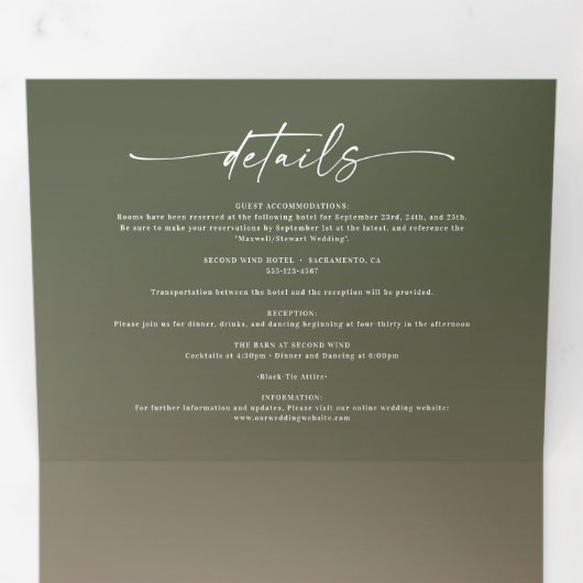 Invitation Trois Volets Mariage Ombre rose pâle et vert simple (Intérieur en premier)