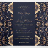Invitation Trois Volets Mariage Or Chic Midnight (Intérieur au milieu)