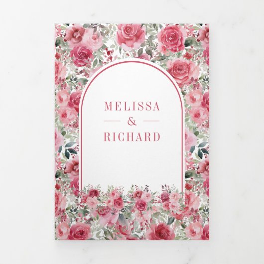 Invitation Trois Volets Mariage papillon Valentine rose Roses (Page de couverture)