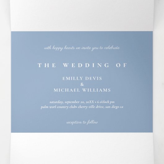 Invitation Trois Volets Mariage périphérique Fleur sauvage bleu, tous allu (Intérieur au milieu)