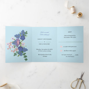Invitation Trois Volets Mariage personnalisé Élégante Fleur violette