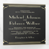 Invitation Trois Volets Mariage photo Art déco vintage (Intérieur en premier)