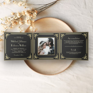 Invitation Trois Volets Mariage photo Art déco vintage