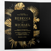 Invitation Trois Volets Mariage photo Black and Gold Foil Tropical Palm (Intérieur en premier)