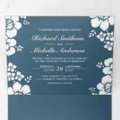 Invitation Trois Volets Mariage photo bleu bleu foncé tout en un (Intérieur en premier)