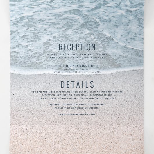 Invitation Trois Volets Mariage photo bleu turquoise tout en un (Intérieur au milieu)