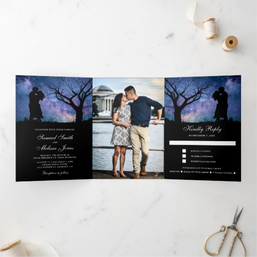 Invitation Trois Volets Mariage photo Blue Galaxy Romantic Couple (Intérieur)