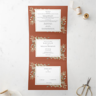 Invitation Trois Volets Mariage photo Botanical Green Terracotta