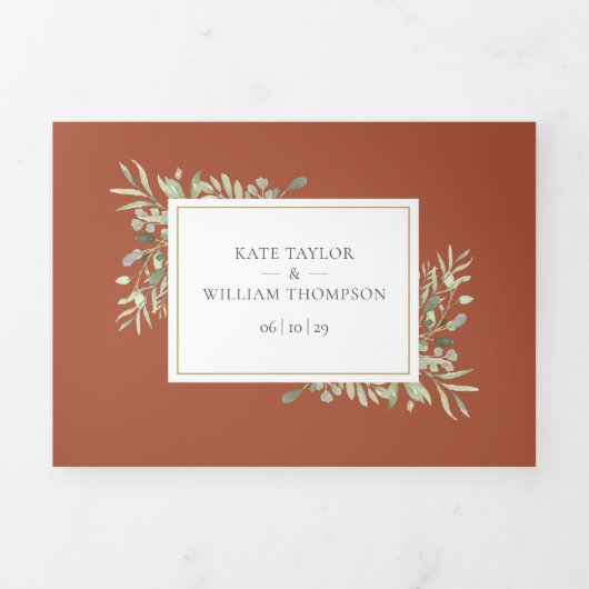 Invitation Trois Volets Mariage photo Botanical Green Terracotta (Page de couverture)