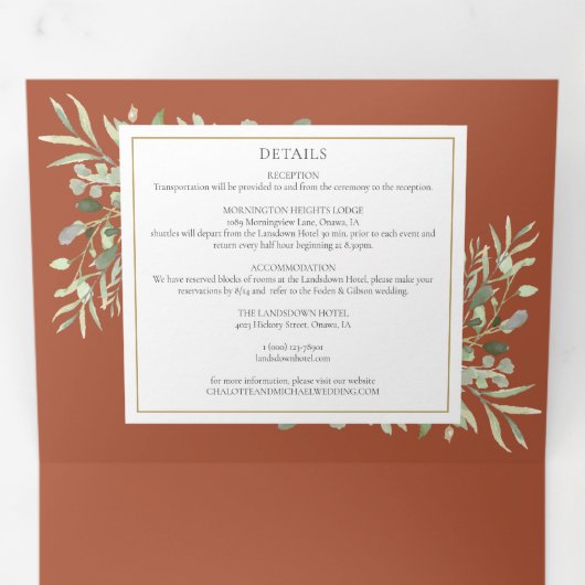 Invitation Trois Volets Mariage photo Botanical Green Terracotta (Intérieur en premier)