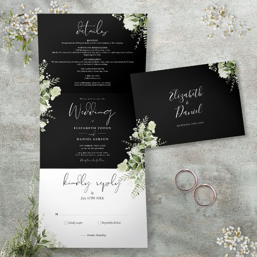 Invitation Trois Volets Mariage Photo Botanique Noir Et Blanc