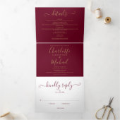 Invitation Trois Volets Mariage photo Burgundy Elegant Gold Script (Intérieur)