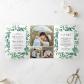 Invitation Trois Volets Mariage Photo Collage Feuilles d'Eucalyptus Modern (Intérieur)