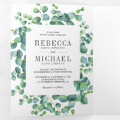 Invitation Trois Volets Mariage Photo Collage Feuilles d'Eucalyptus Modern (Intérieur en premier)