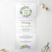 Invitation Trois Volets Mariage photo couleur d'aquarelle violet (Intérieur)