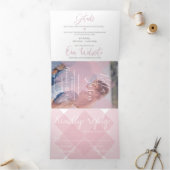 Invitation Trois Volets Mariage photo couleur rose pastel élégant (Intérieur)