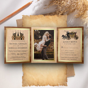 Invitation Trois Volets Mariage Photo de Château de Contes de Fées en Bois