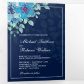 Invitation Trois Volets Mariage photo de couleur bleu minuit (Intérieur en premier)