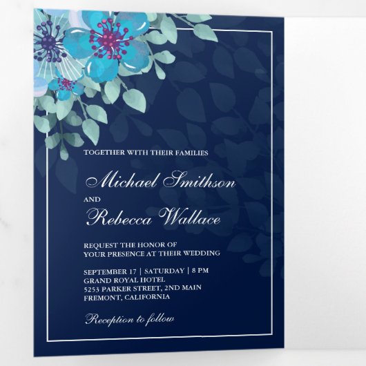 Invitation Trois Volets Mariage photo de couleur bleu minuit (Intérieur en premier)