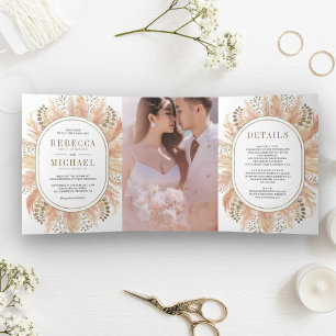 Invitation Trois Volets Mariage photo de pampa séché Bohème rustique