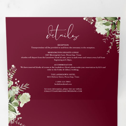 Invitation Trois Volets Mariage photo de verdure botanique de Bourgogne  (Intérieur en premier)