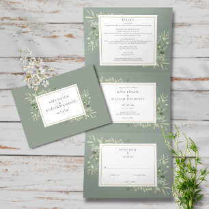 Invitation Trois Volets Mariage Photo de Verdure Botanique Vert Sauge
