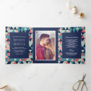 Invitation Trois Volets Mariage photo des triangles géométriques modernes
