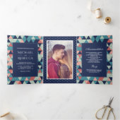 Invitation Trois Volets Mariage photo des triangles géométriques modernes (Intérieur)