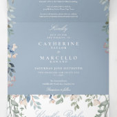 Invitation Trois Volets Mariage photo Dusty Blue Floral (Intérieur au milieu)