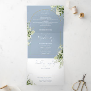 Invitation Trois Volets Mariage photo Dusty Blue Greenery Gold Arch