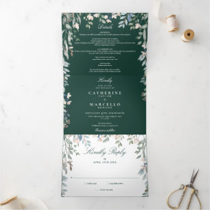 Invitation Trois Volets Mariage photo Emerald Green Floral Fleur sauvage