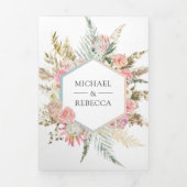 Invitation Trois Volets Mariage photo en laiton rose vif Boho Pampas (Page de couverture)