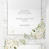 Invitation Trois Volets Mariage photo en marbre d'or gris clair (Intérieur au milieu)